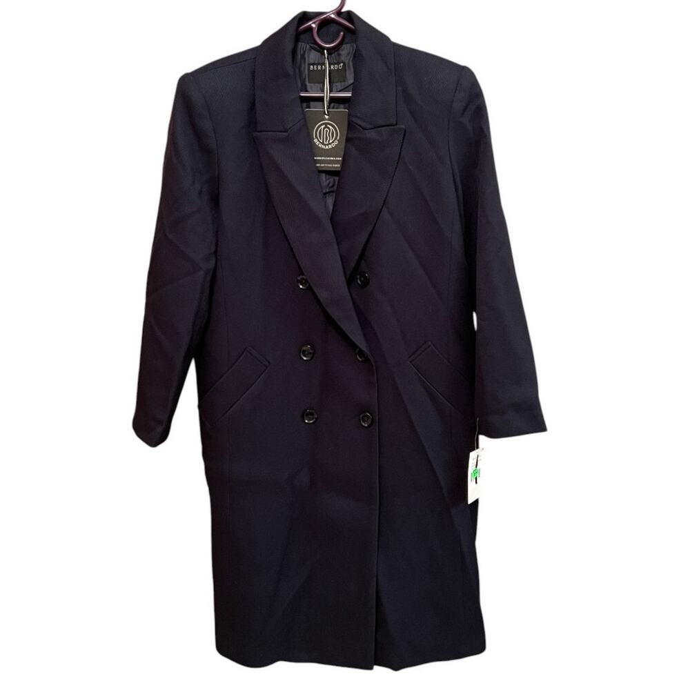 Bernardo Double Breasted Twill Textured Coat Navy Size XXL